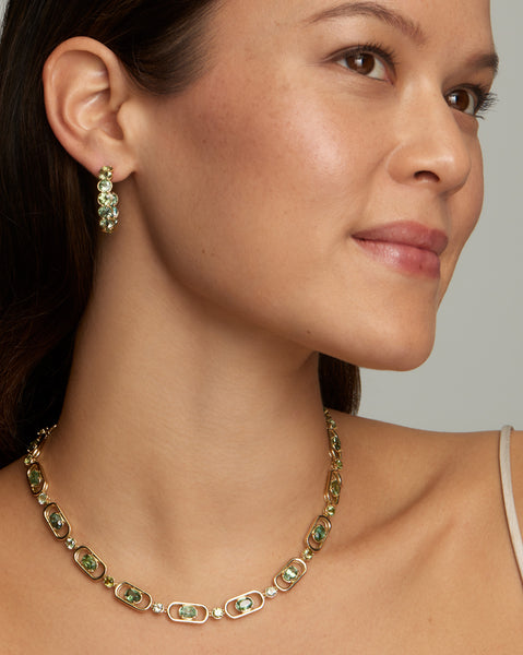 Oval and Round Link Green Tourmaline Necklace