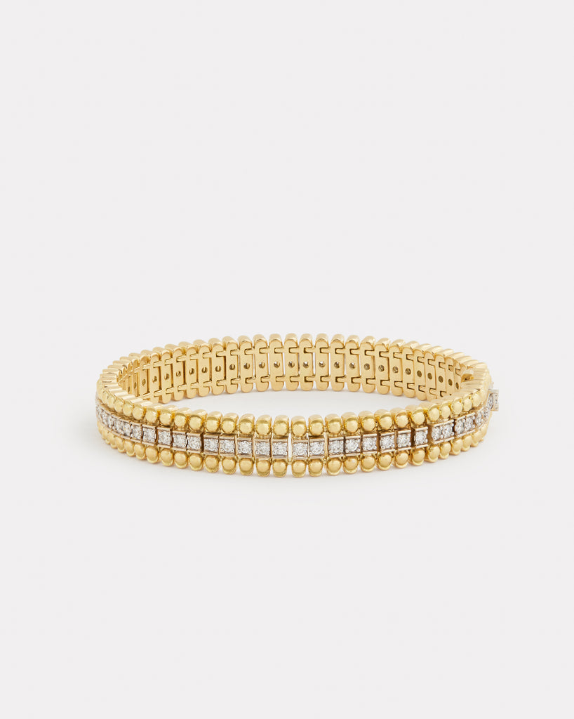 Yellow and White Gold Diamond Bracelet with Beaded Edge
