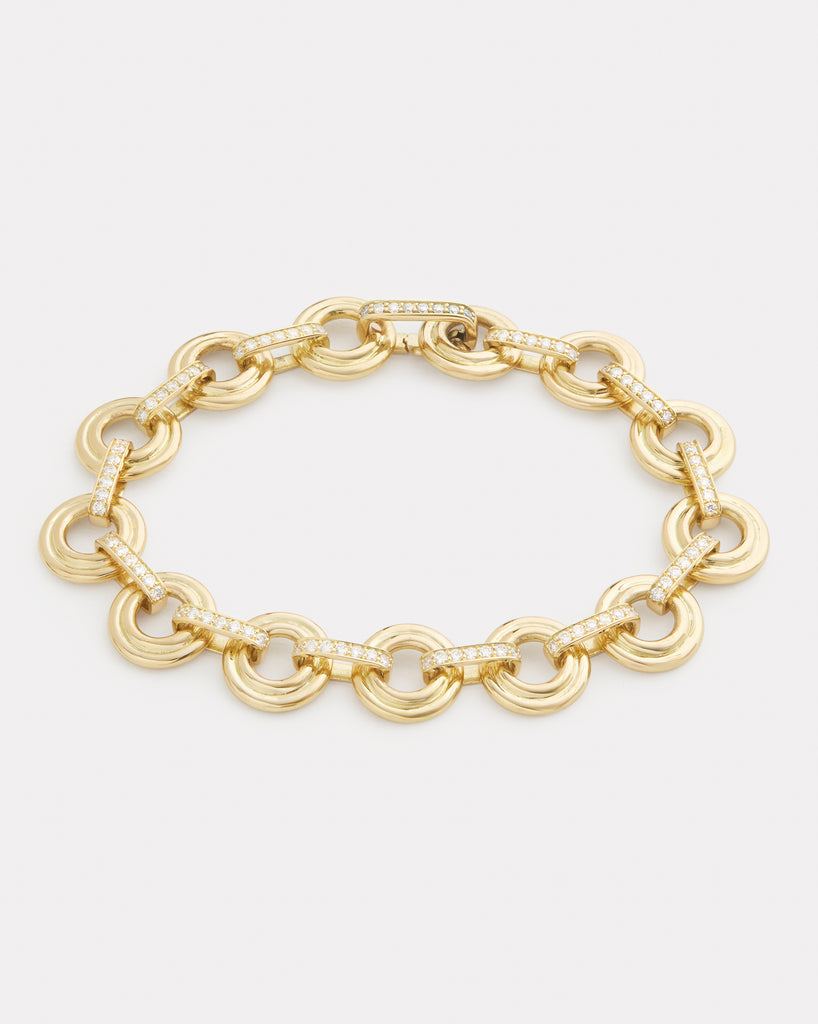 Double Round Link Bracelet with Diamond Connections