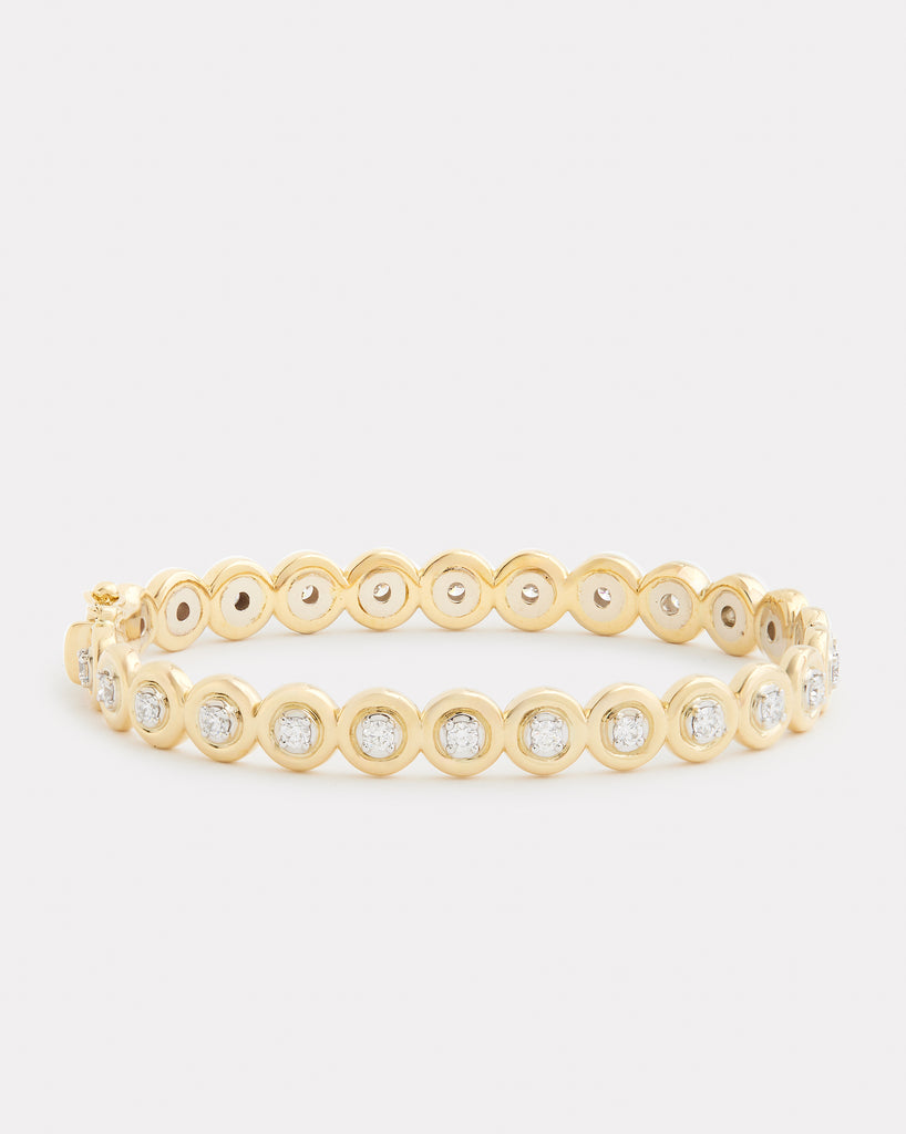 Yellow and White Gold Round Edge Hinged Diamond Bangle