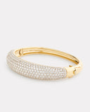 Yellow and White Gold Domed Hinged Bangle with Pave Diamonds