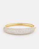 Yellow and White Gold Domed Hinged Bangle with Pave Diamonds