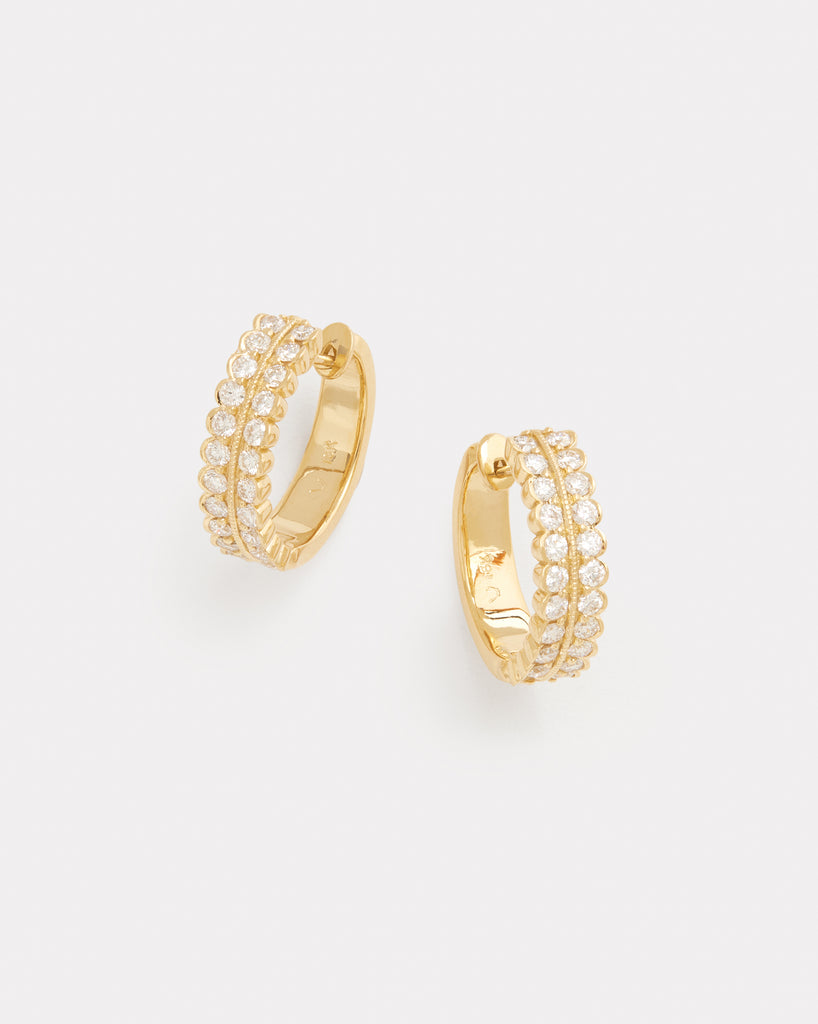 Double Row Scalloped Edge Diamond Hoops
