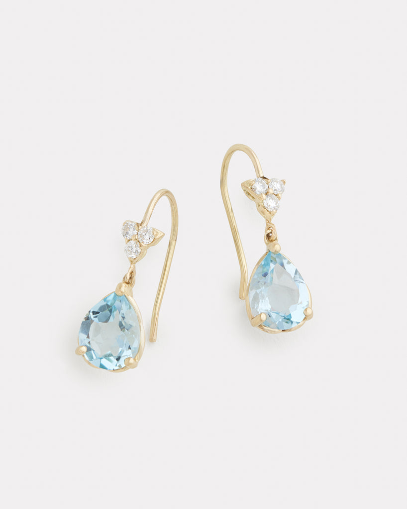 Diamond Cluster Earring with Sky Blue Topaz Pear Shape Drops