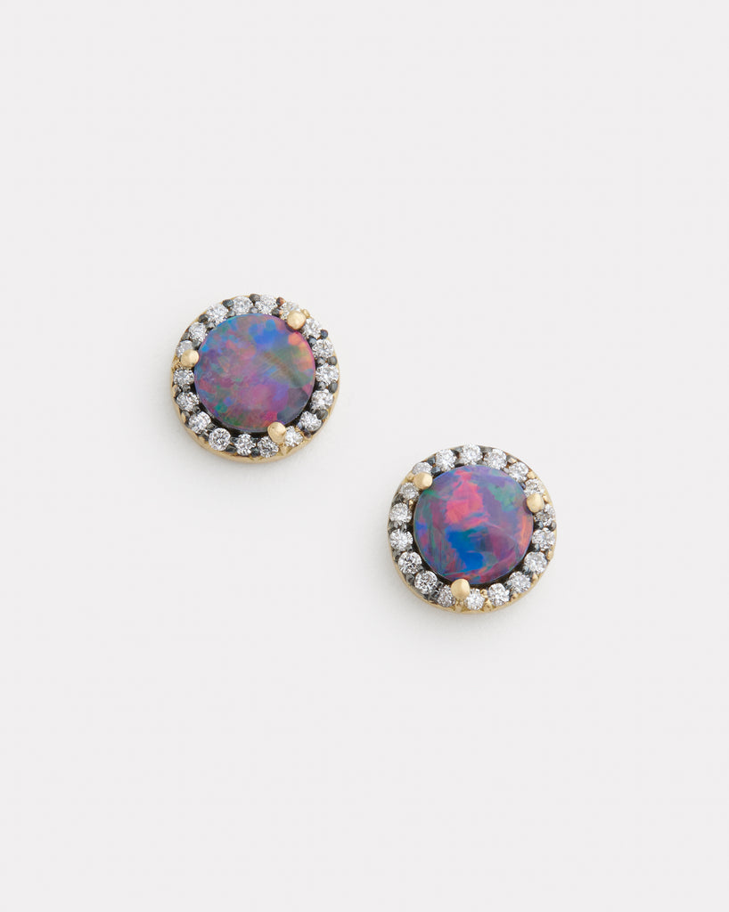 Opal Studs with Blackened Diamond Edge