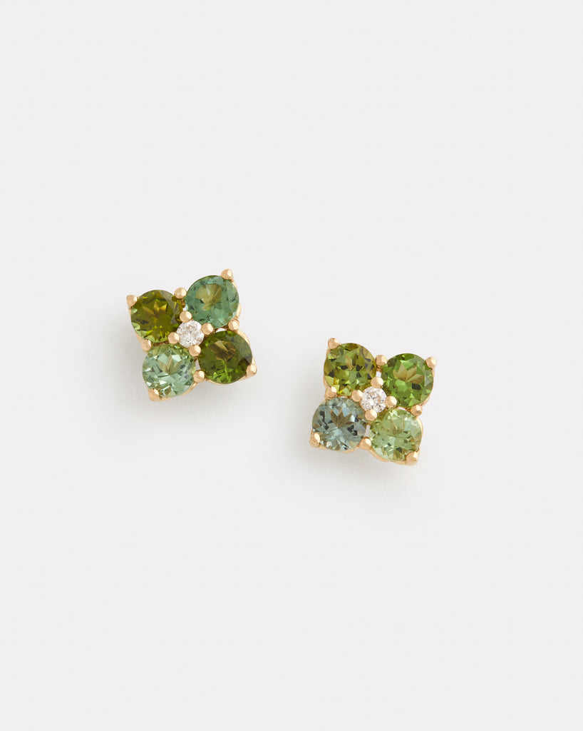 Green Tourmaline Cluster Studs