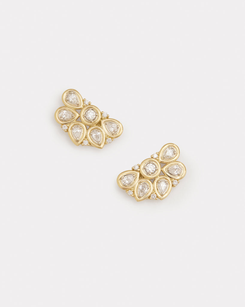 Yellow and White Gold Lotus Studs with Diamonds