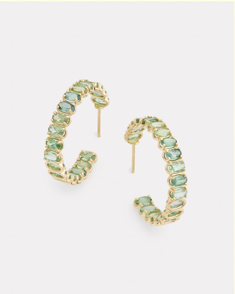 Hoops with Oval Shaped Light Green Tourmaline