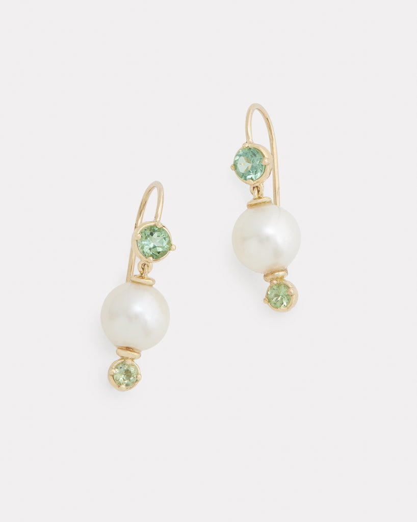 Pearl Drop Earring with Green Tourmaline