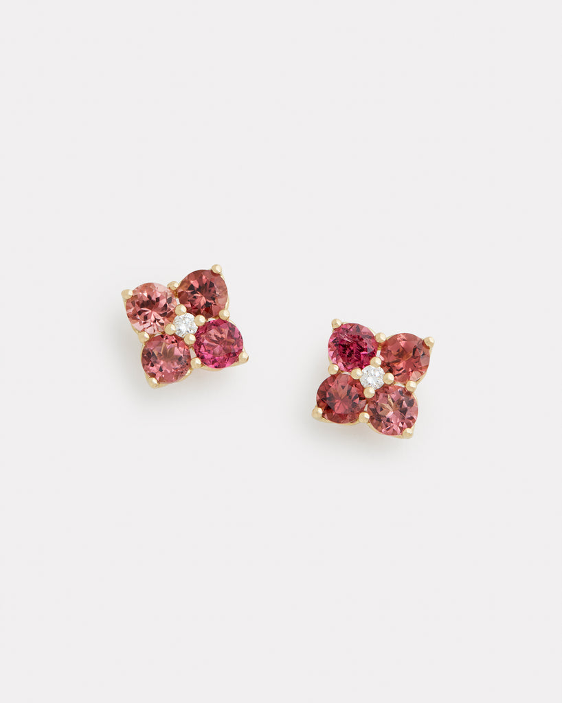 Pink Tourmaline Cluster Stud