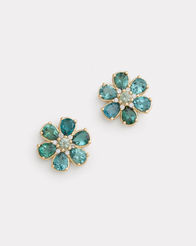 Floral Stud with Blue Tourmaline
