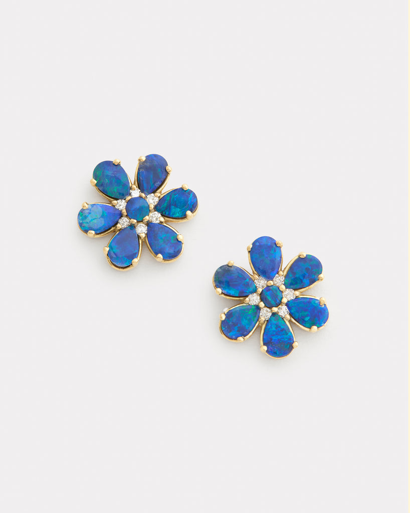 Floral Studs with Opal and Diamonds