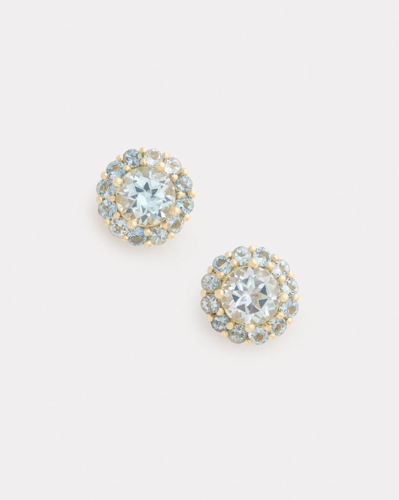 Small Blossom Studs with Sky Blue Topaz and Aquamarine