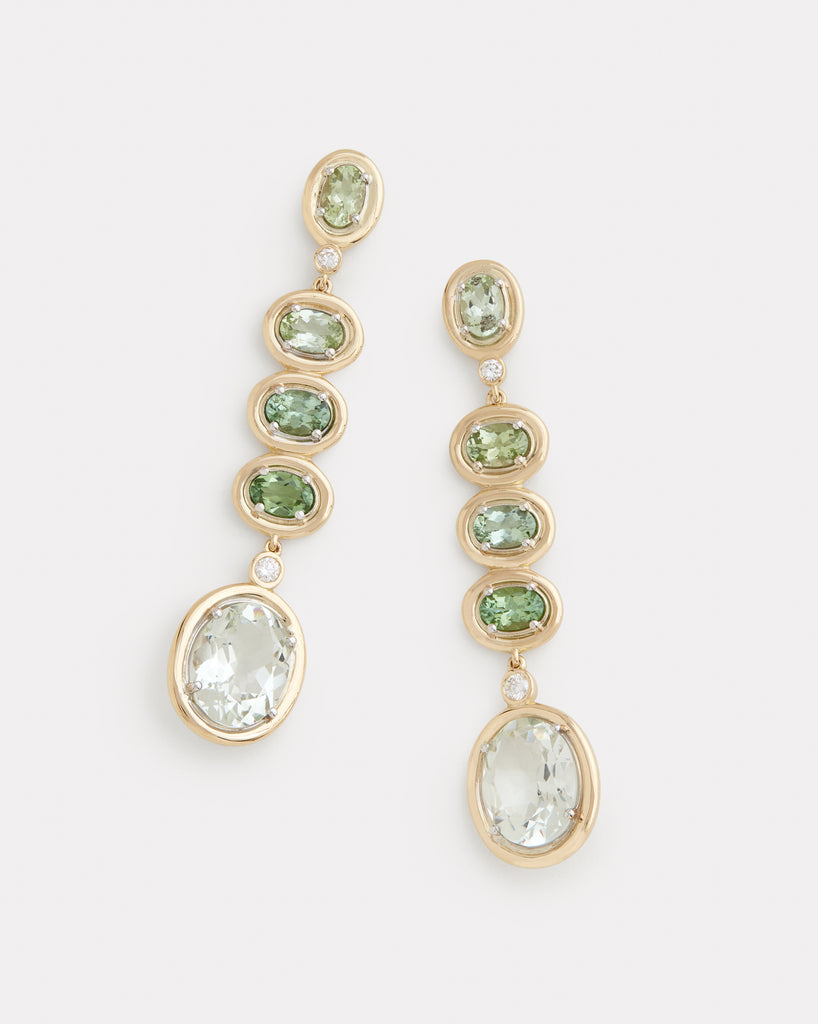 Ombré Earrings with Tourmaline, Green Amethyst and Diamonds
