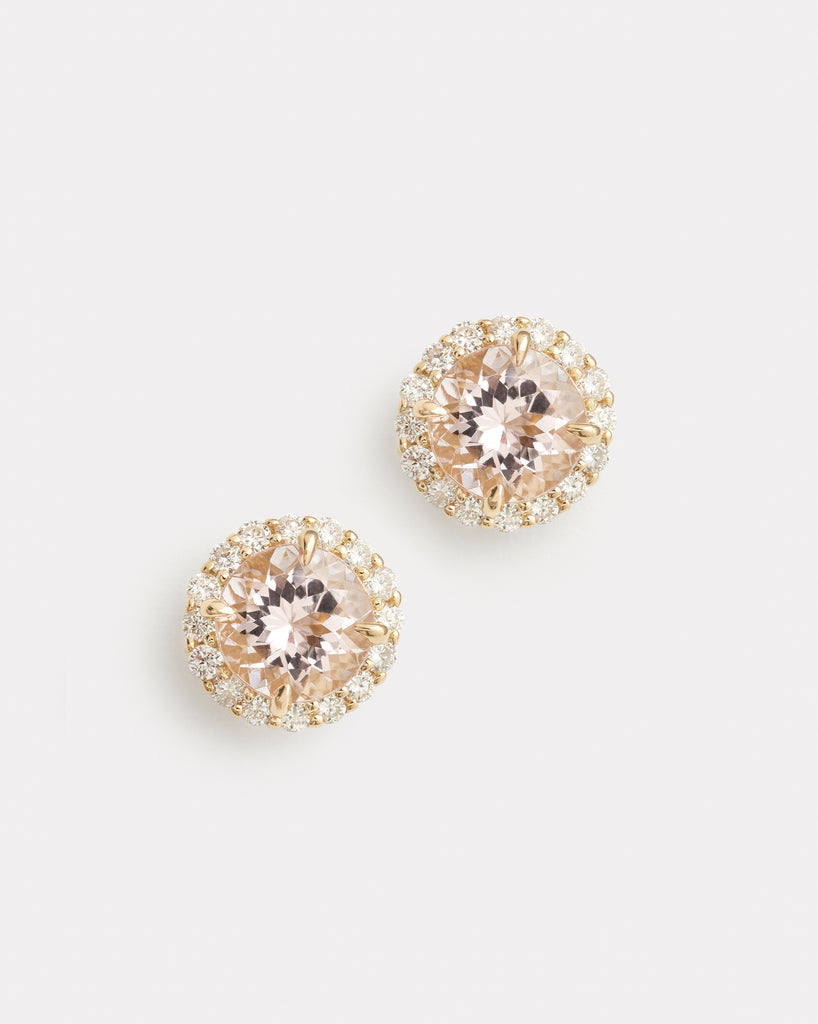 Diamond Edged Morganite Studs