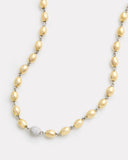 Yellow Gold Oval Beaded Necklace with White Gold Pave Bead