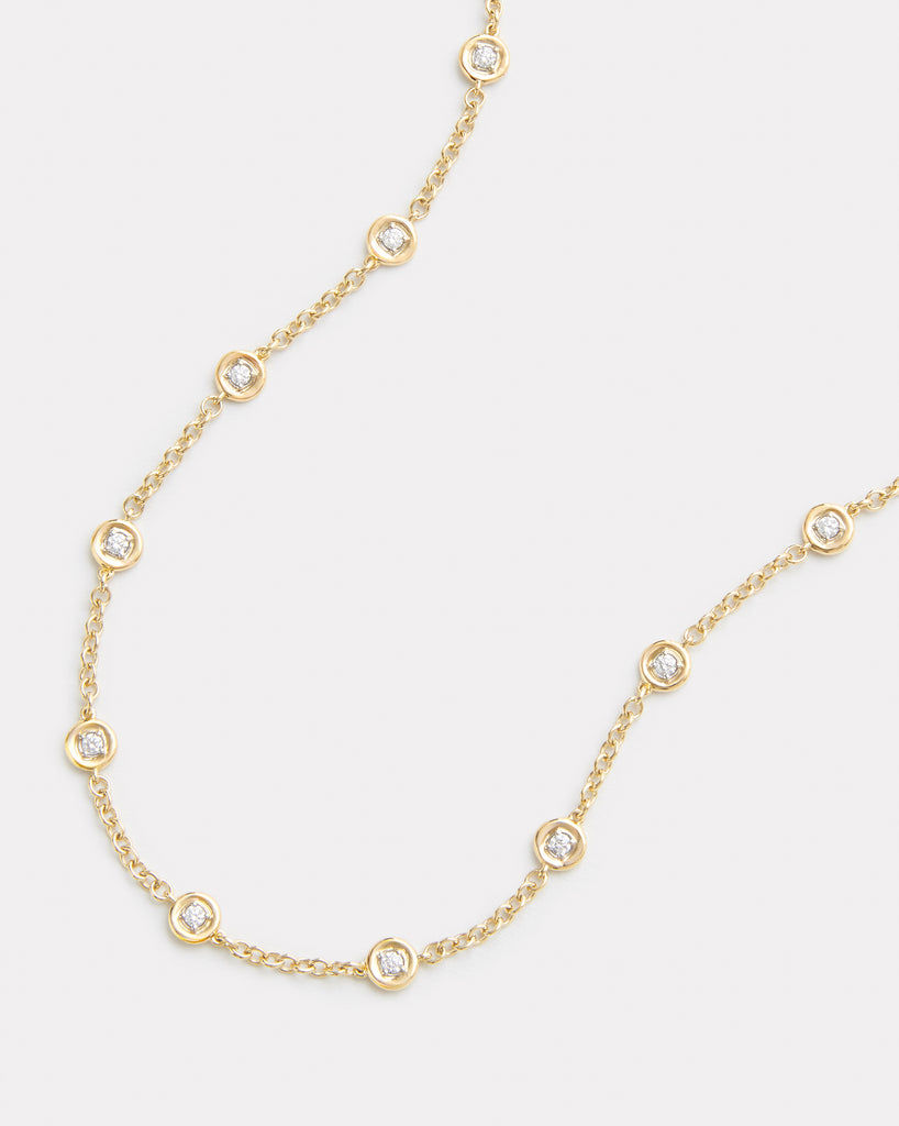 Yellow and White Gold Round Edge Diamond Necklace with Toggle Clasp