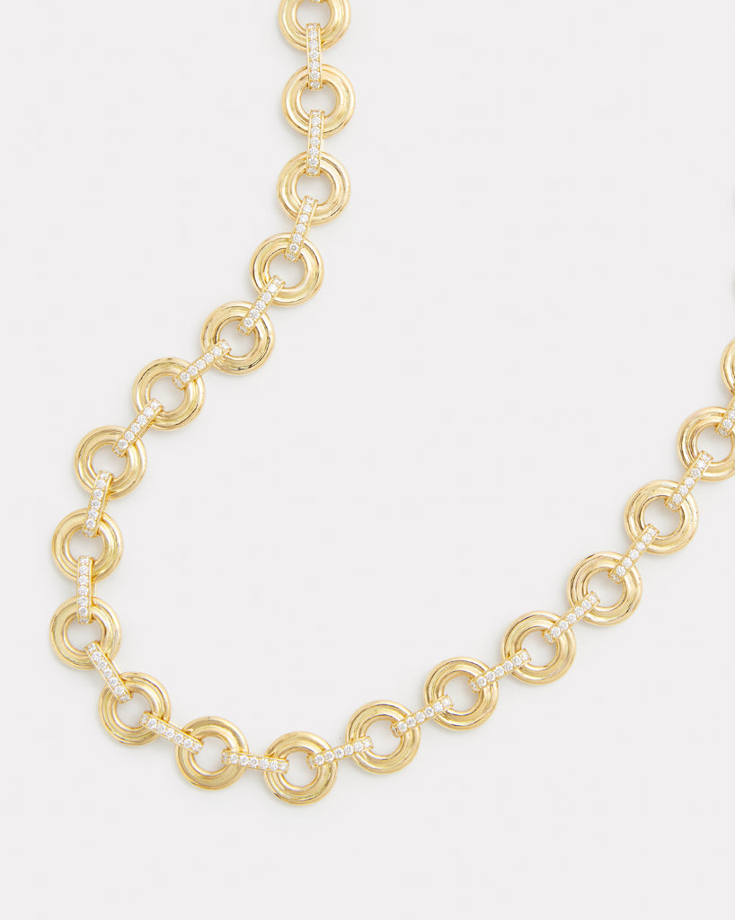 Double Round Link Necklace with Diamond Connections