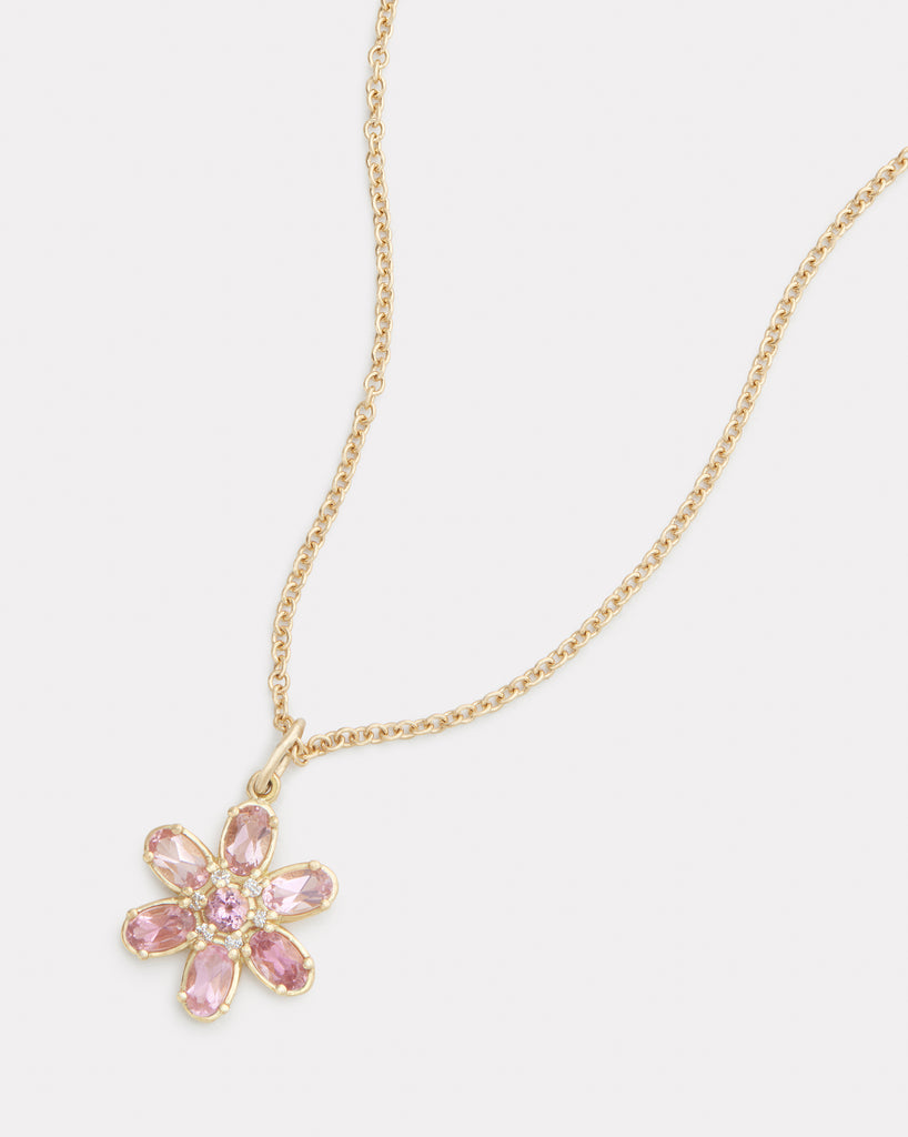 Floral Necklace with Pink Tourmaline Ovals and Diamonds