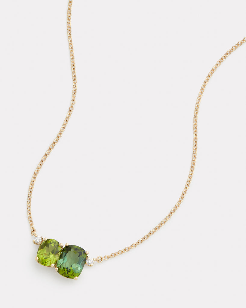 Peridot Oval and Green Tourmaline Cushion Cut Pendant Necklace with Diamonds