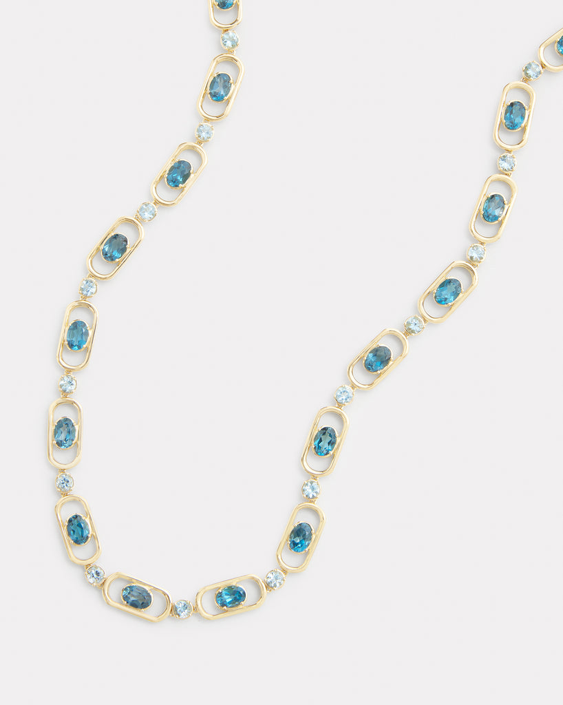 Oval and Round Link London Blue Topaz and Aquamarine Necklace