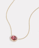 Diamond Edged Pink Tourmaline Oval Pendant