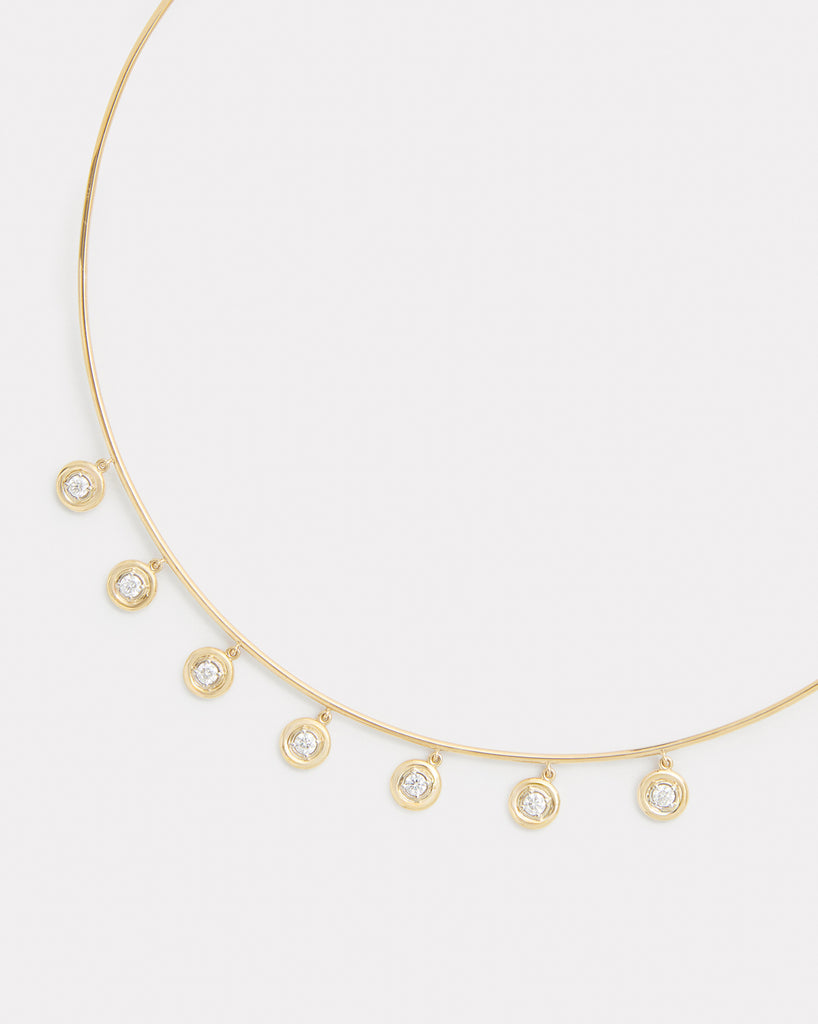 Yellow and White Gold Round Edge Diamond Drop Necklace