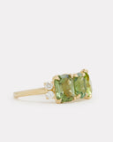 Cluster Ring with Green Tourmaline, Peridot, and Diamonds
