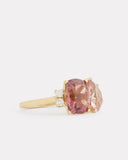 Pink Tourmaline Cushion Cut and Pear Shape Ring with Diamonds