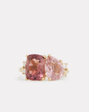 Pink Tourmaline Cushion Cut and Pear Shape Ring with Diamonds