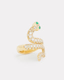 Diamond Snake Ring with Emerald Eyes
