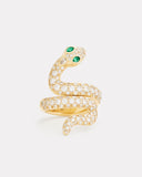 Diamond Snake Ring with Emerald Eyes