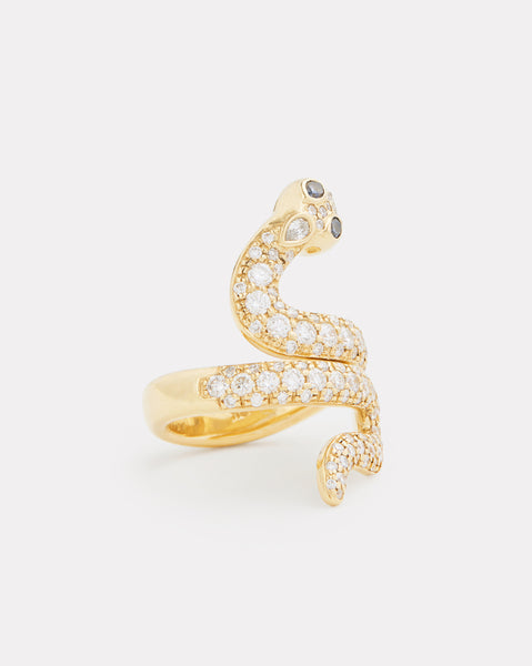 Diamond Snake Ring with Light Blue Sapphire Eyes – Jamie Wolf