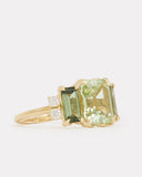 Emerald Cut Ring with Green Tourmaline and Diamonds