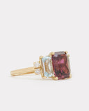 Emerald Cut Ring Pink Tourmaline, Aquamarine, and Diamonds