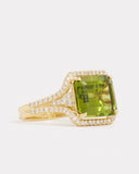 Diamond Edged Emerald Cut Peridot Ring