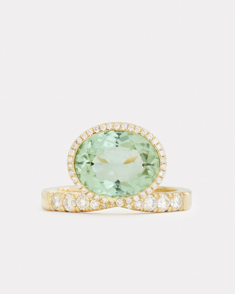 Elevated Oval Ring with Green Tourmaline and Diamonds