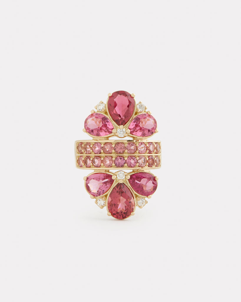 Pear Shape Pink Tourmaline and Diamond Mirrored Ring