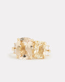 Tourmaline Cushion and Yellow Beryl Oval Ring with Diamonds