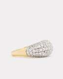 Yellow and White Gold Domed Ring with Pave Diamonds