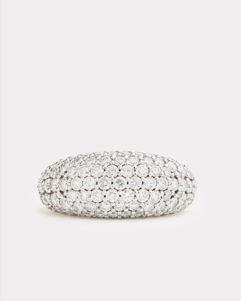 Yellow and White Gold Domed Ring with Pave Diamonds