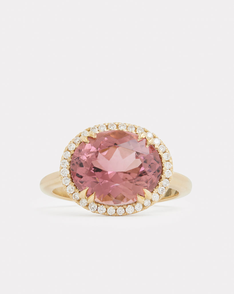 Pink Tourmaline Oval Ring with Diamonds