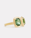 Double Surround Cushion Cut and Oval Green Tourmaline Ring