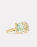 Double Surround Emerald and Cushion Cut Light Green Tourmaline Ring