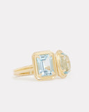 Double Surround Emerald Cut Sky Blue Topaz and Aquamarine Oval Ring