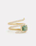 Script Ring with Cushion Cut Green Tourmaline and Diamonds