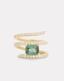 Script Ring with Cushion Cut Green Tourmaline and Diamonds