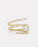 Script Ring with Oval Shaped Aquamarine and Diamonds