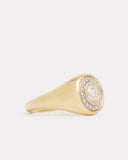Yellow and White Gold Bezel Set Round Diamond Ring with Pave Diamonds