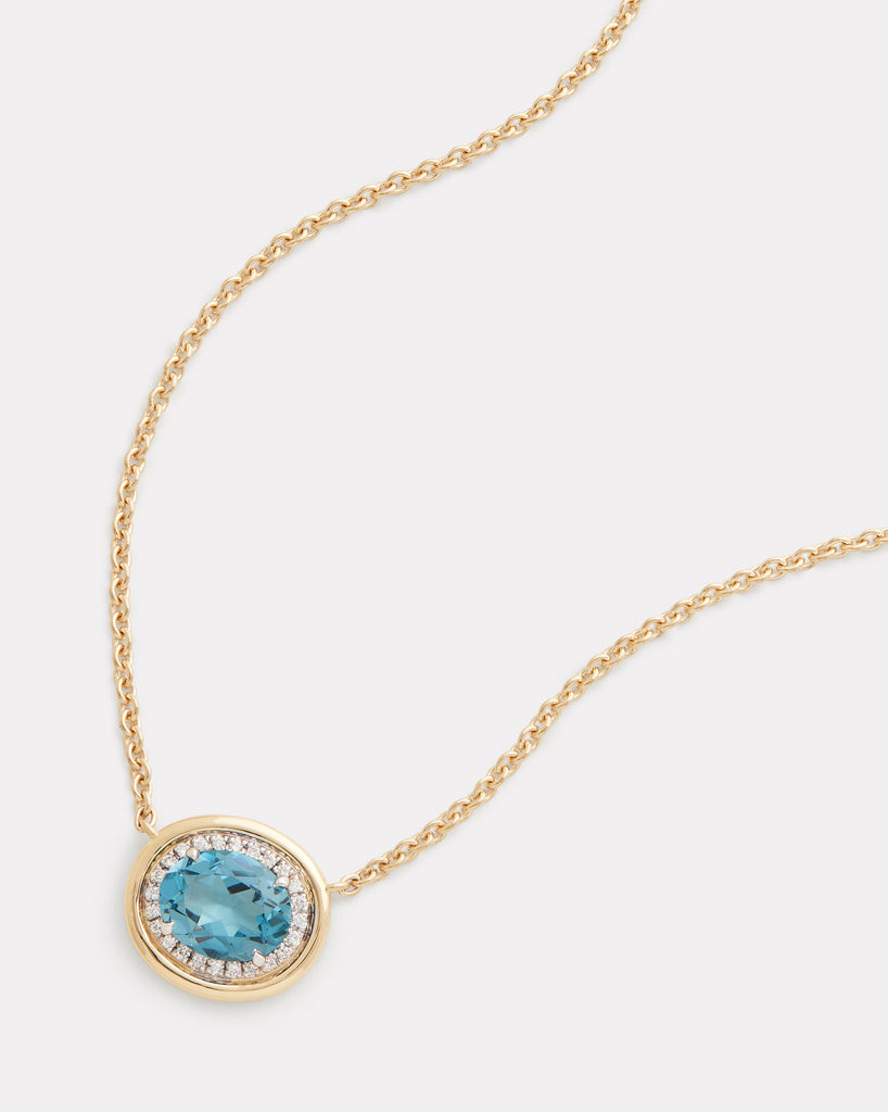 Yellow and White Gold Pendant with London Blue Topaz and Diamonds